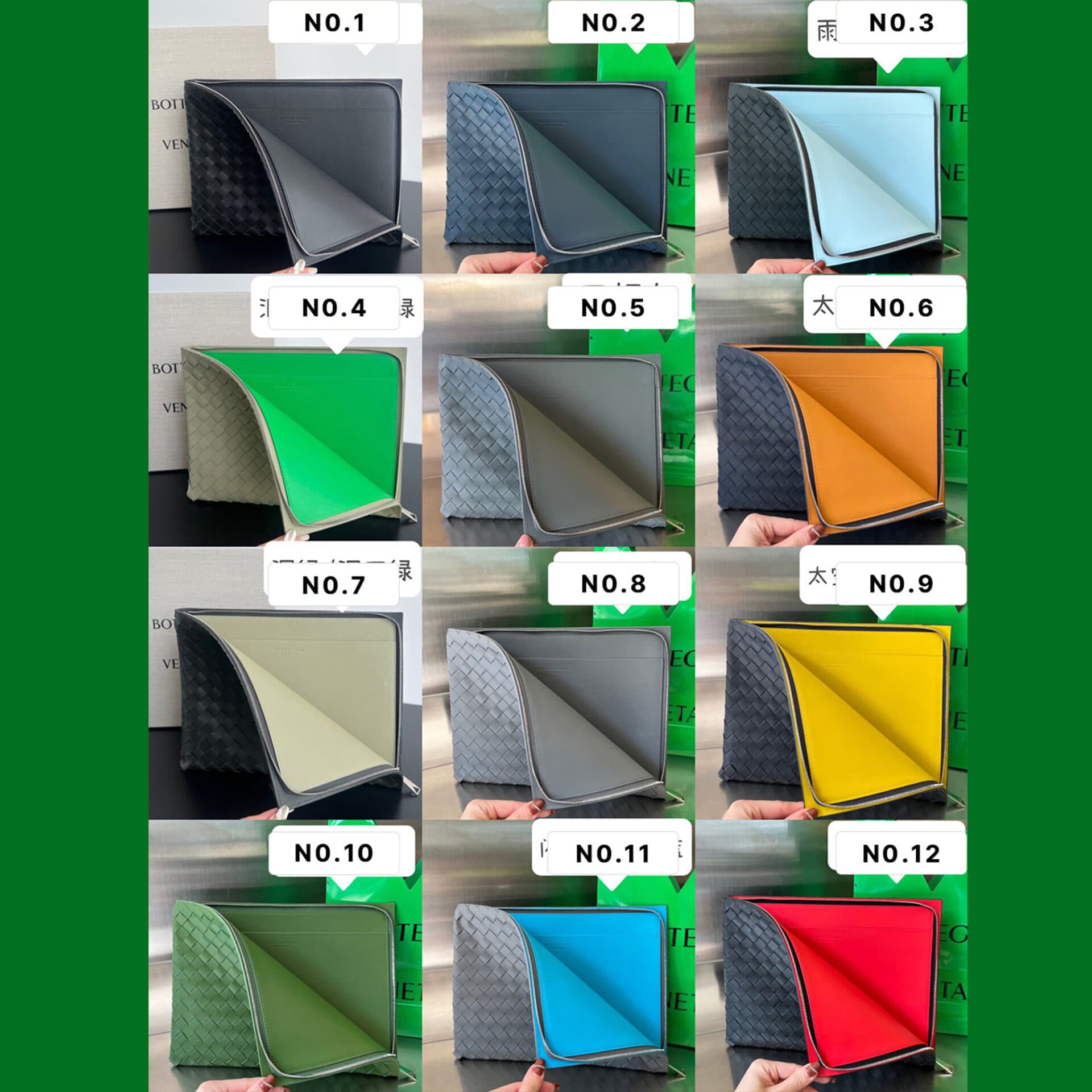 보테가베네타 인트레치아토 하프 지퍼 파우치 백 33*24.5*2CM “12COLOR”