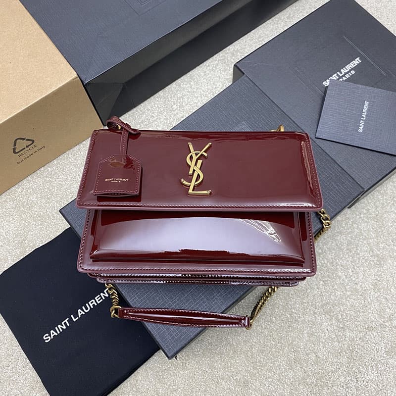 생로랑 선셋 로고 레더 체인 숄더 백