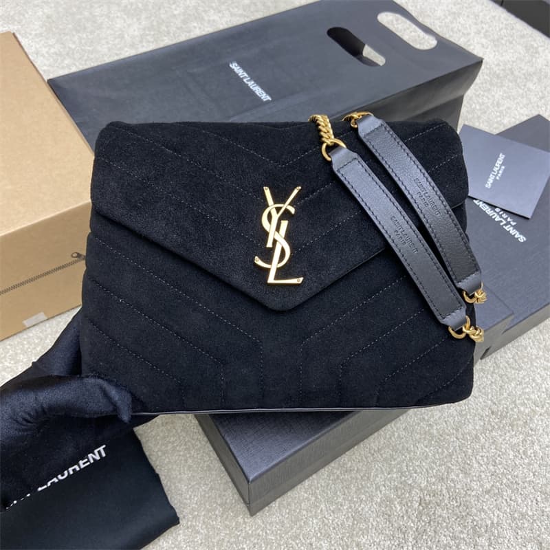 생로랑 스웨이드 벨벳 룰루 숄더 미디엄 백 네이비 392277