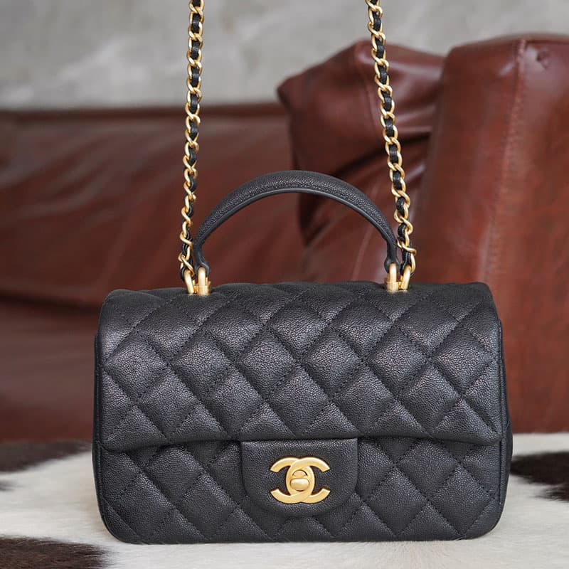 샤넬 캐비어 탑 핸들 미니 플랩 백