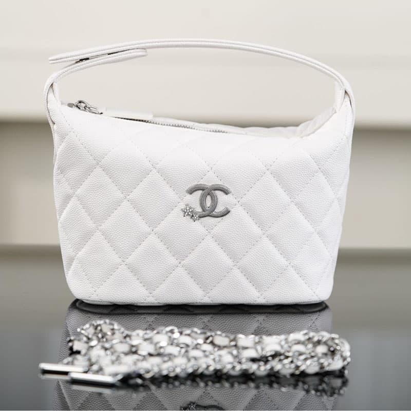 샤넬 25B 크루즈 캐비어 미니 체인 호보 백 화이트