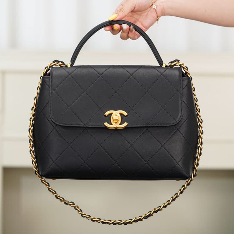샤넬 25s 핸들 라지 플랩 백 블랙 골드 메탈
