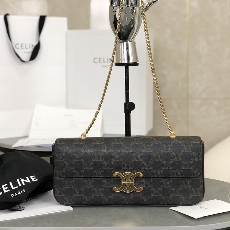 셀린느 금장 체인 숄더백 트리옹프 캔버스 탄 197412