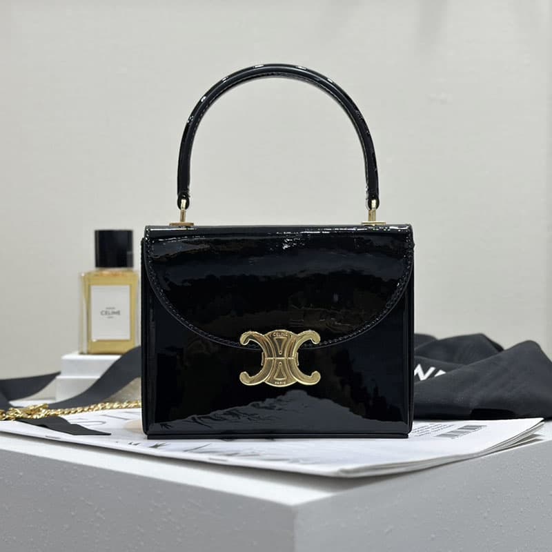 셀린느 스몰 박스 블랑딘 핸드백 블랙 에나멜 118593