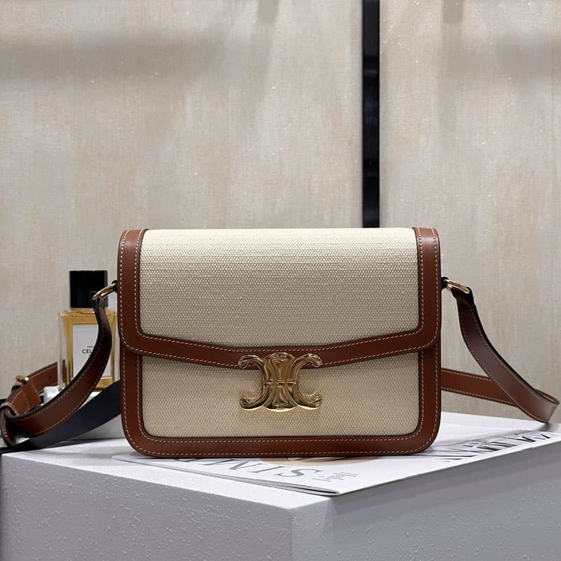 셀린느 클래식 트리옹프 백 텍스타일 카프스킨 네추럴 탄191242