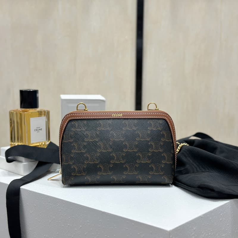 셀린느 트리옹프 미니 체인 월렛 크로스백 탄 10E382