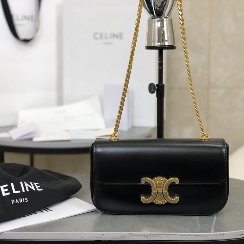 셀린느 트리옹프 체인 숄더백 블랙 금장 197993