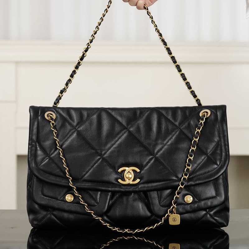 샤넬 25K 투 포켓 맥시 플랩백