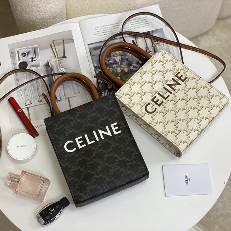 셀린느 미니 버티컬 카바스 토트백 트리옹프 캔버스 194372