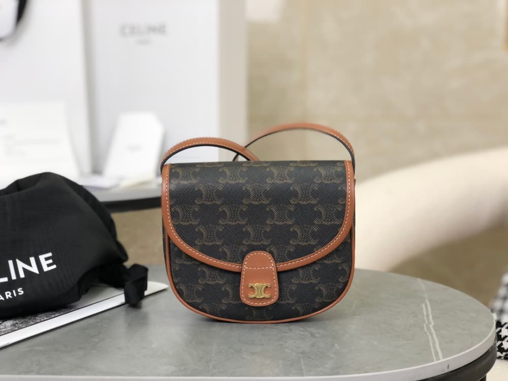 Celine Mini Besace Triomphe Canvas and Calfskin