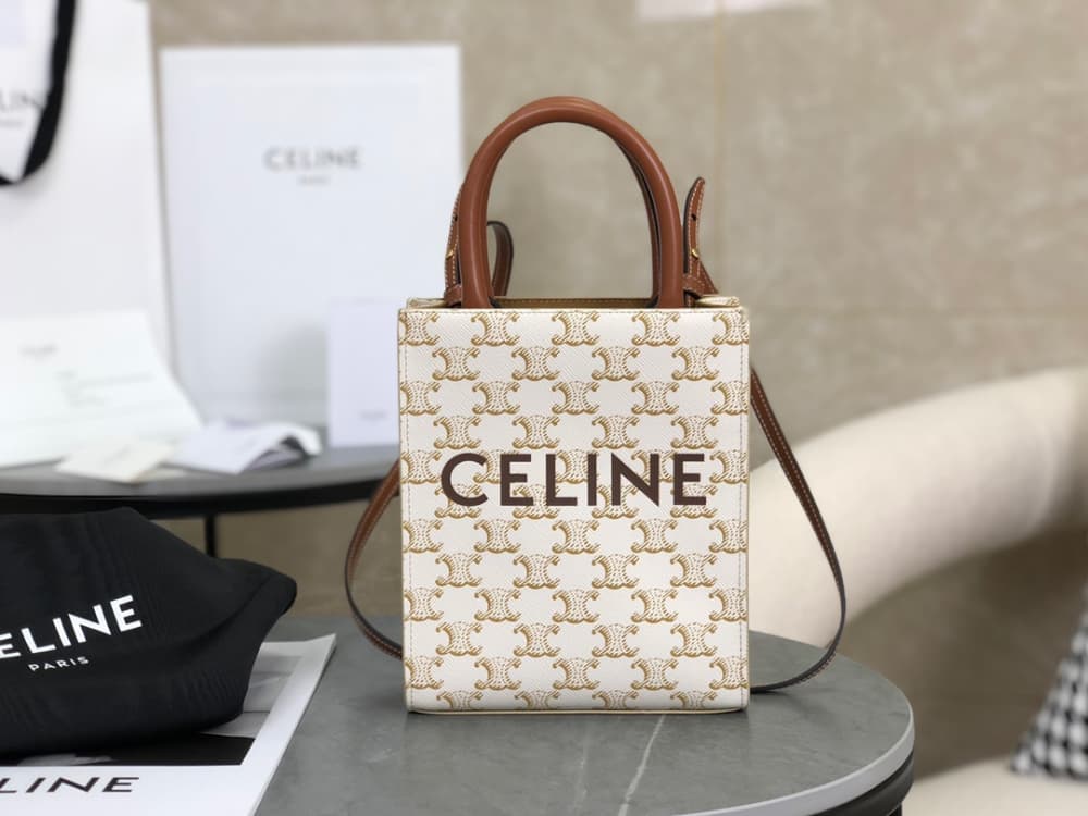 Celine Mini Vertical Cabas In Triomphe Canvas and Calfskin