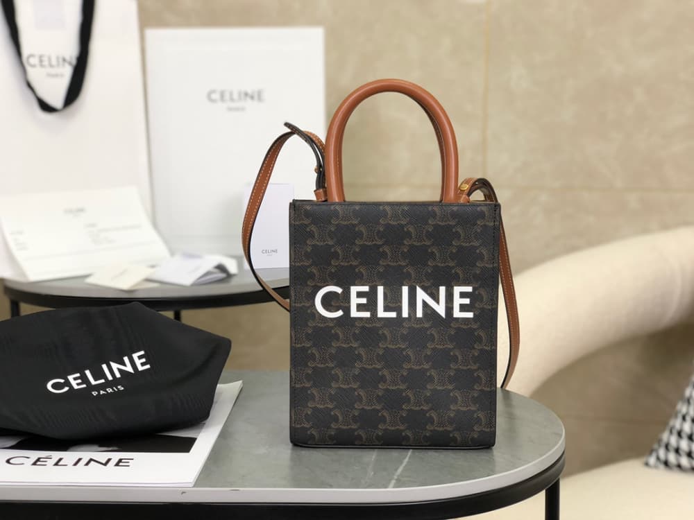 Celine Mini Vertical Cabas In Triomphe Canvas and Calfskin