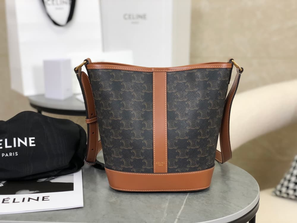 Celine Small Bucket Triomphe Canvas & Calfskin