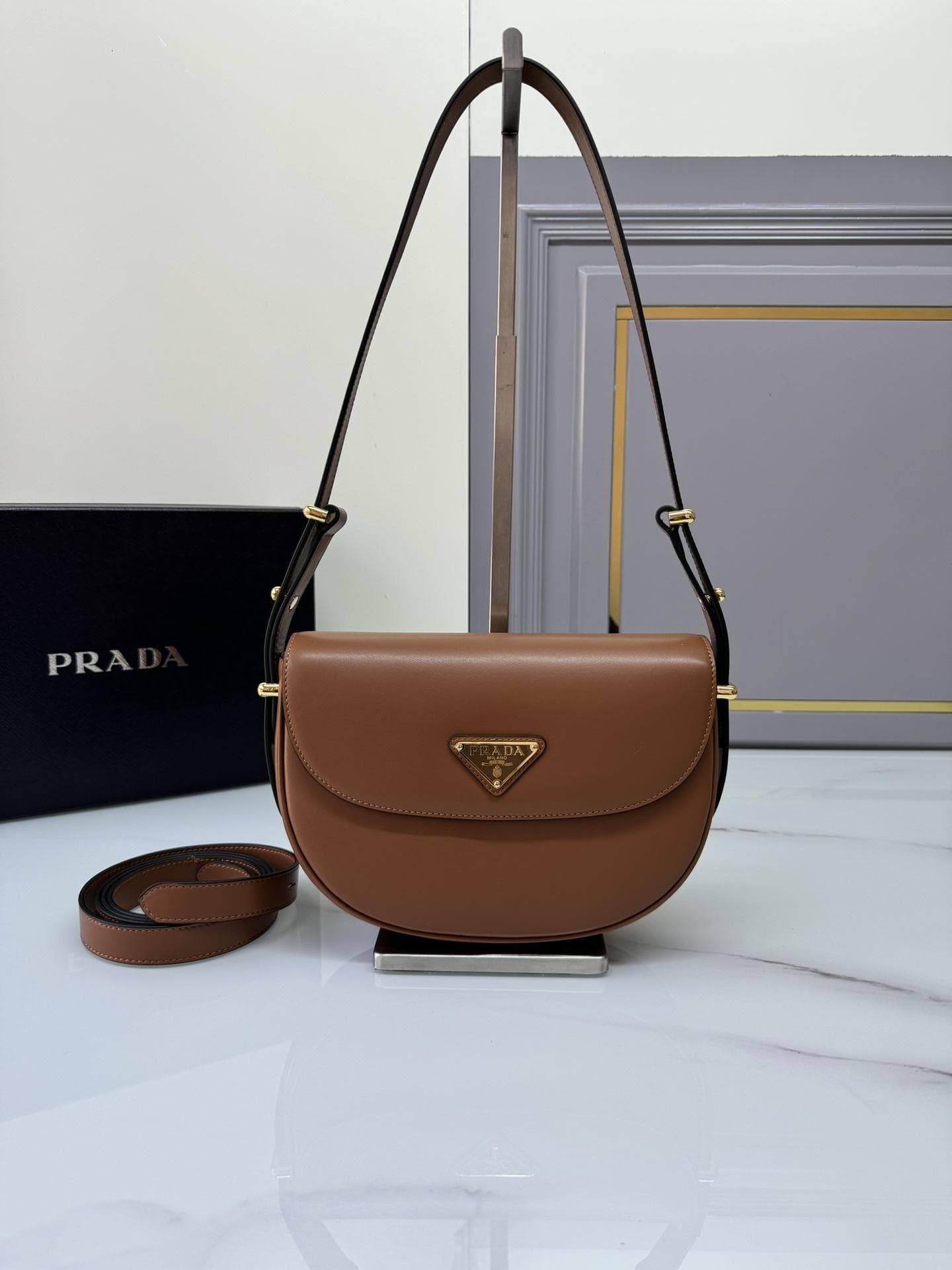Prada Arque Leather Shoulder Flap