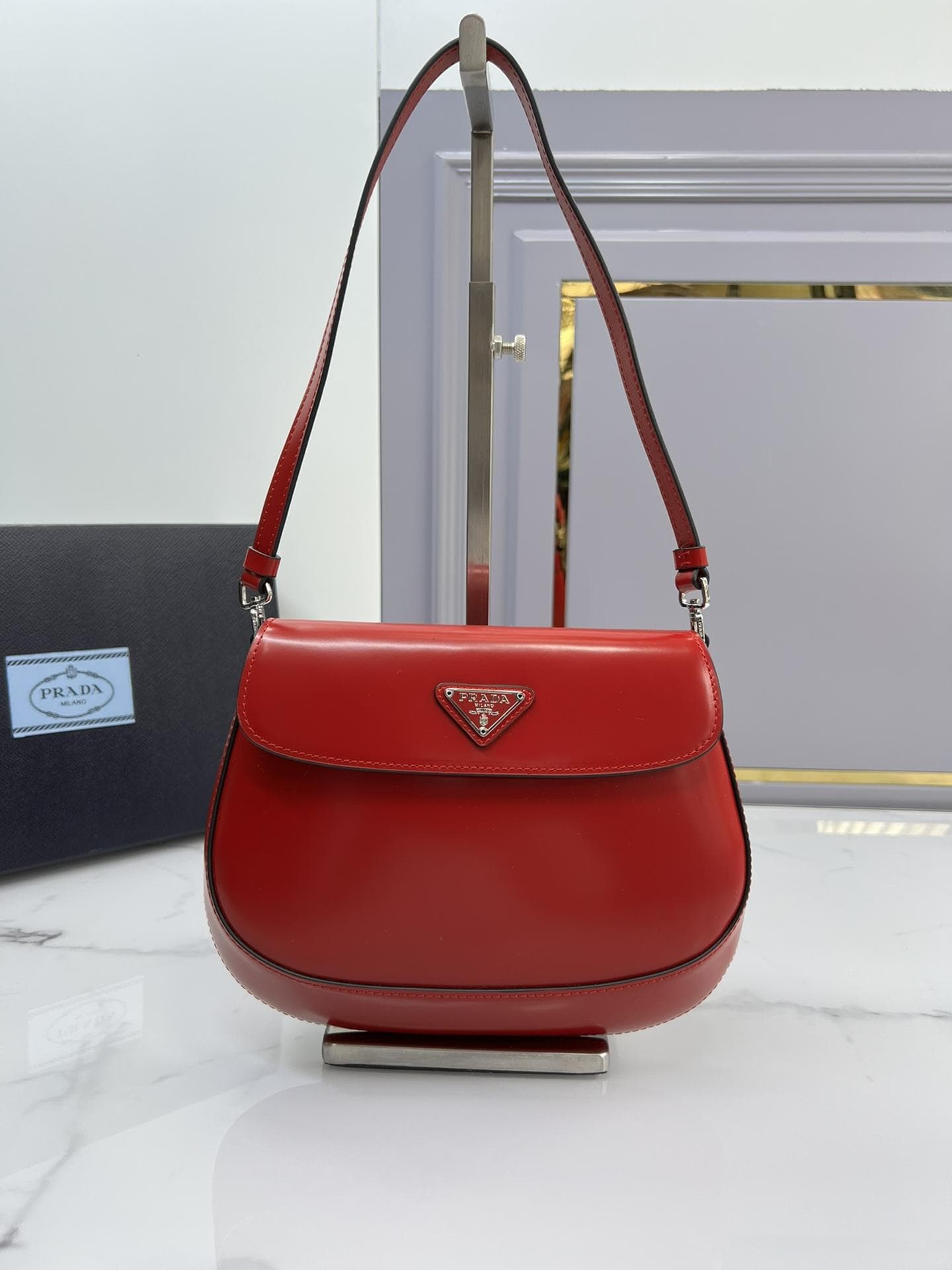 Prada Cleo Brushed Leather Flap Shoulder