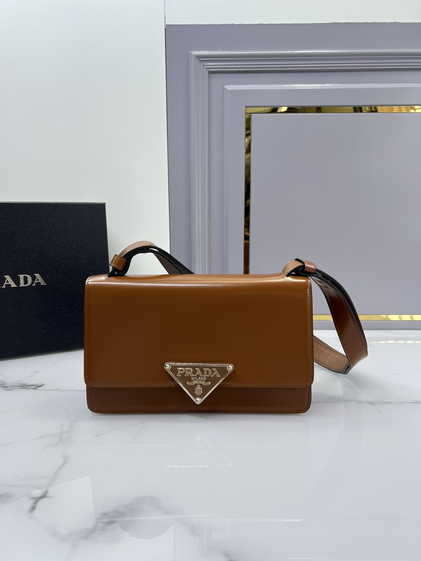 Prada Emblem Brushed Leather Bag