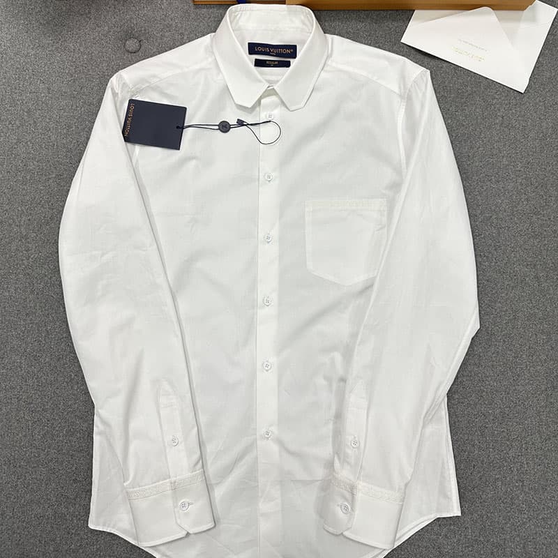 루이비통 엠브로이더드 롱 슬리브드 코튼 셔츠 1AFJVF