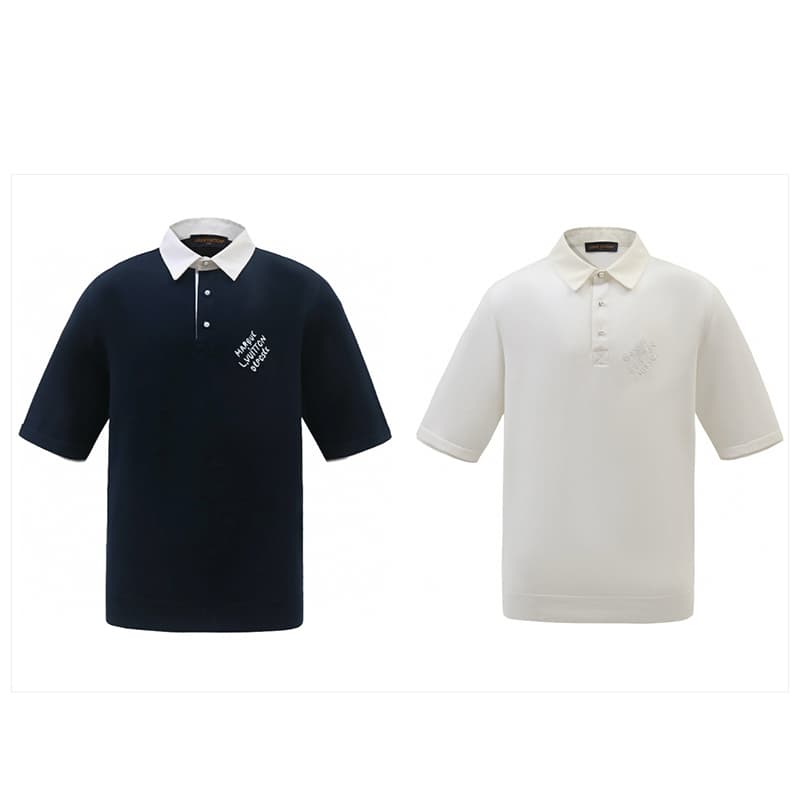 루이비통 엠브로이더드 쇼트 슬리브드 코튼 블렌드 폴로 셔츠