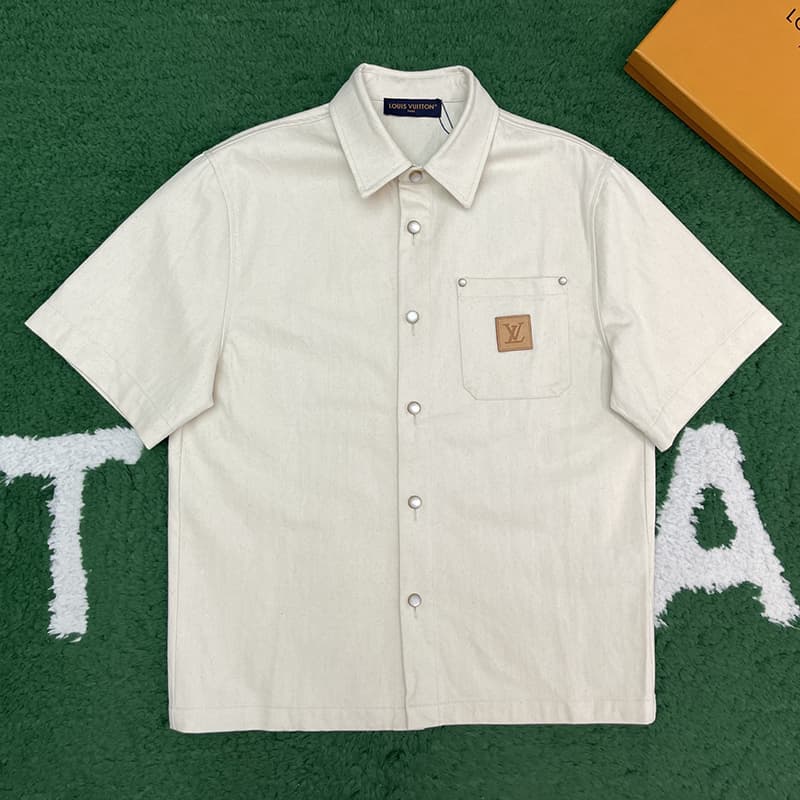 루이비통 VVN 라벨 실크 블렌드 쇼트 슬리브드 셔츠