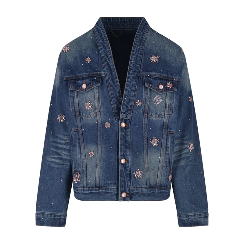 루이비통 x 니고 라인스톤 플로럴 엠브로이더드 데님 기모노 자켓