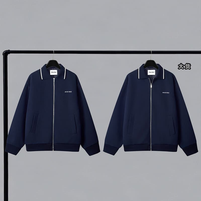 미우미우 본디드 피케 테크니컬 저지 블루종 자켓