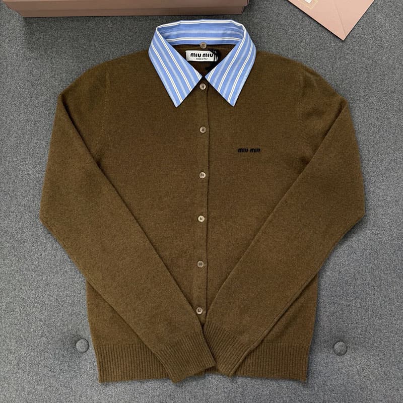 미우미우 카라 엠벨리시드 캐시미어 가디건