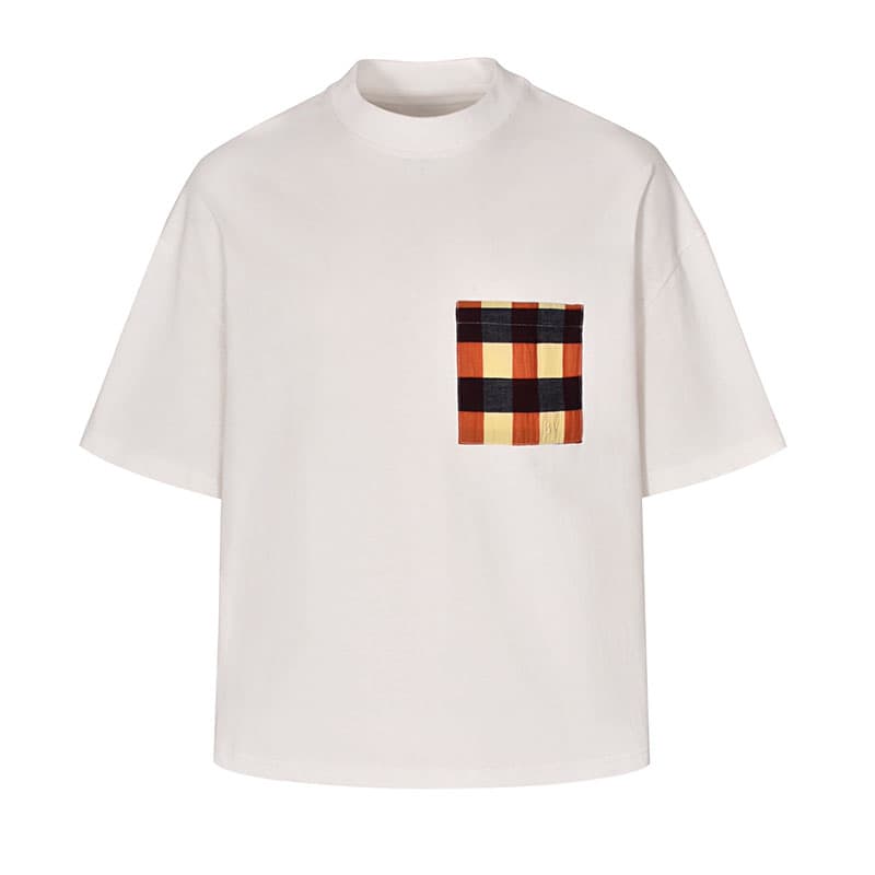 보테가베네타 깅엄 포켓 소프트 코튼 반팔 티셔츠