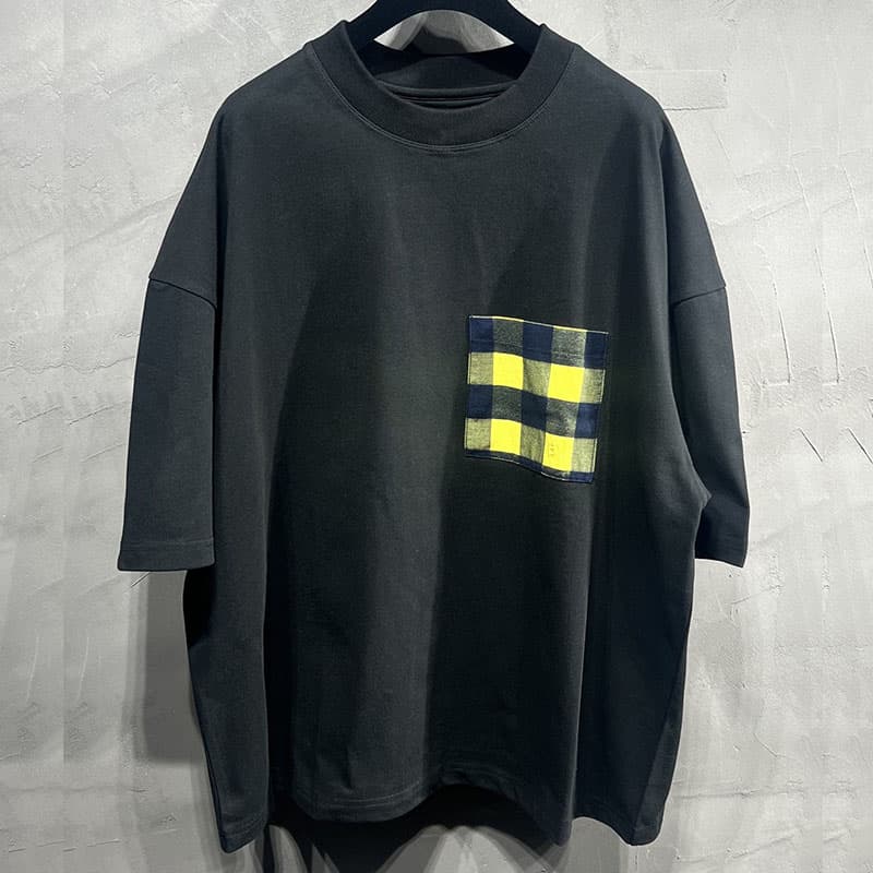 보테가베네타 깅엄 포켓 소프트 코튼 반팔 티셔츠