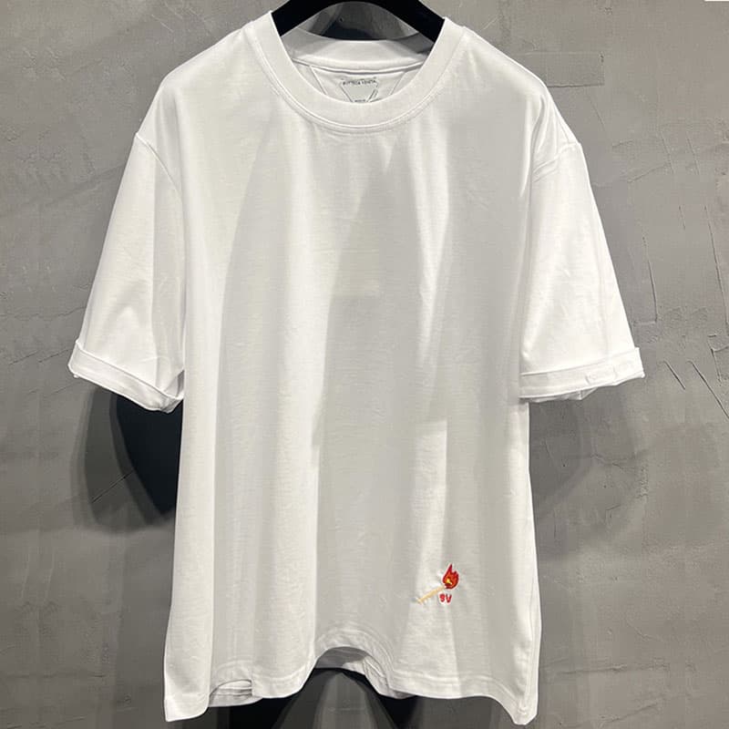 보테가베네타 성냥 자수 파마 코튼 반팔 티셔츠