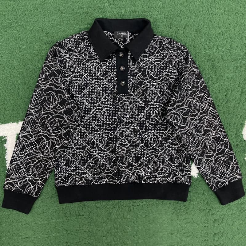 샤넬 24/25 글리터 코튼 폴로 셔츠