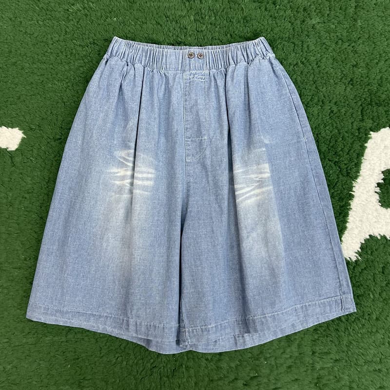 아크네 워싱 코튼 리넨 밴딩 숏 팬츠