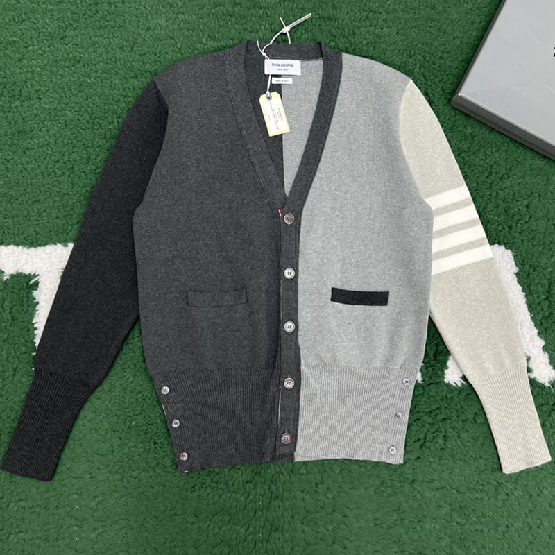 톰브라운 배색 그레이 사선완장 4-Bar 가디건