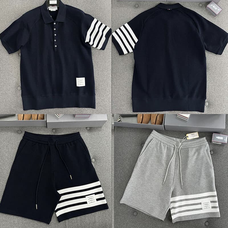 톰브라운 사선완장 와플 반팔 폴로 셔츠&스웨트 반바지