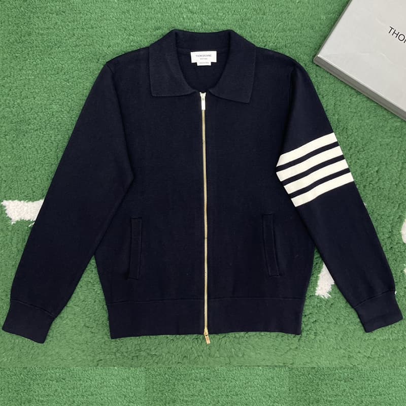 톰브라운 사선완장 4-Bar 메리노 울 니트 카라 집업