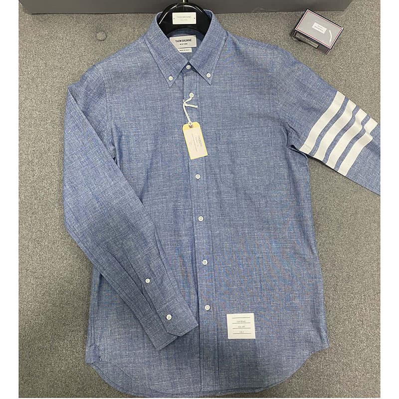 톰브라운 4-바 스트레이트 핏 샴브레이셔츠
