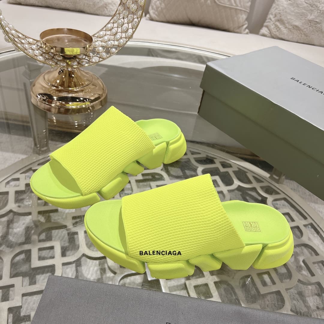 발렌시아가 스피드 2.0 리사이클드 니트 슬라이드 네온옐로우
