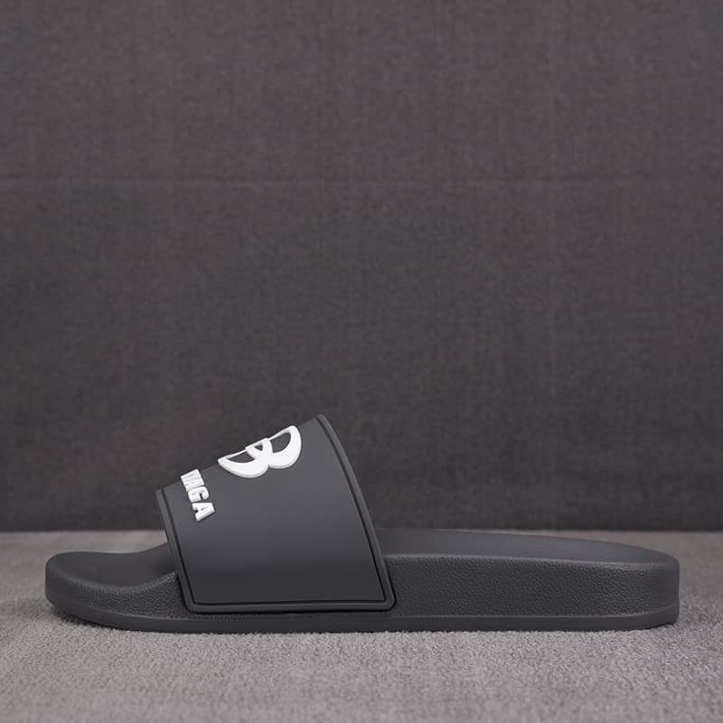 발렌시아가 풀 슬라이드 샌들 스포츠 아이콘 로고 그레이 남성용