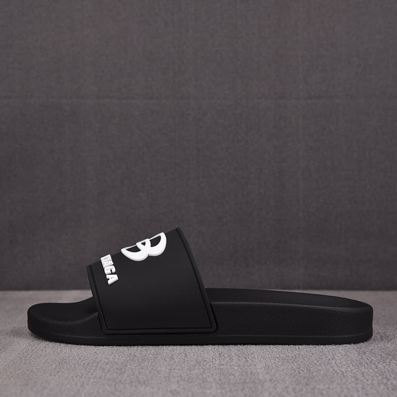 발렌시아가 풀 슬라이드 샌들 스포츠 아이콘 로고 블랙 남성용