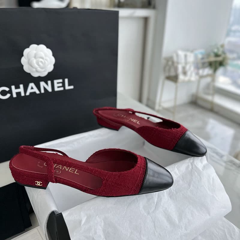 샤넬 23k 트위드 슬링백 플랫 슈즈