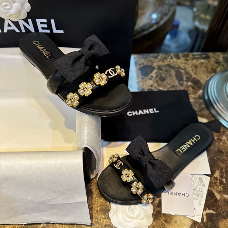 샤넬 23s 리본 플라워 펄 슬리퍼