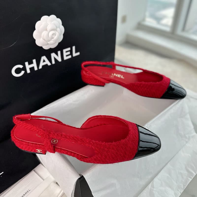 샤넬 25A CC 트위드 슬링백 플랫 슈즈