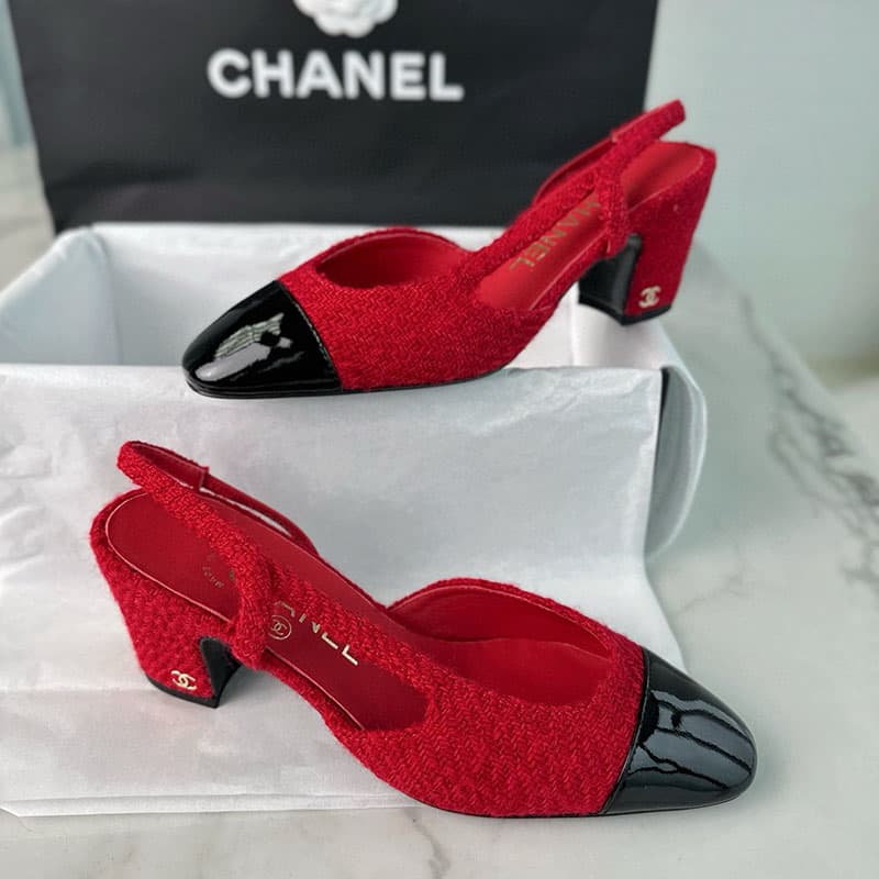 샤넬 25A CC 트위드 슬링백 힐