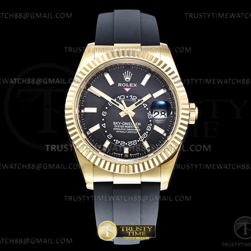 ZF공장 롤렉스 스카이드웰러 옐로우골드금통 블랙다이얼 러버스트랩 텅스텐 Skydweller 336238 YG_RU Black ZF V2 Asia 2824