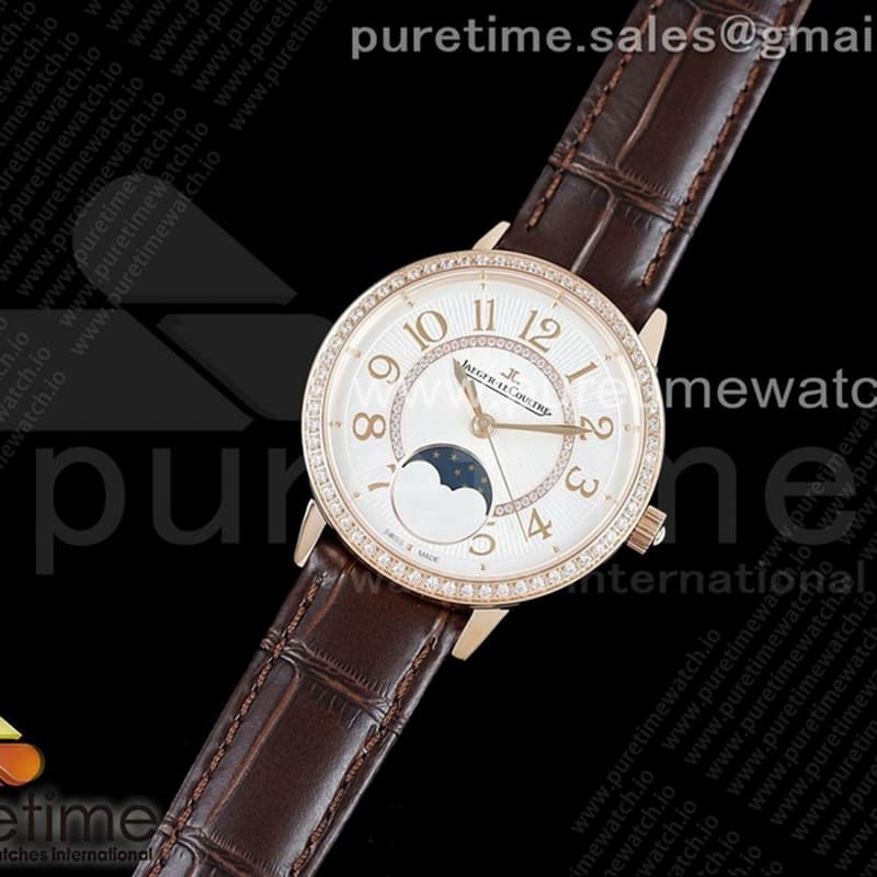 ZF공장 랑데뷰 로골 화이트텍스쳐다이얼 가죽스트랩 Rendez-Vous Moon Medium RG ZF 1_1 Best Edition White Textured Dial Diamonds Bezel on Brown Leather Strap A935
