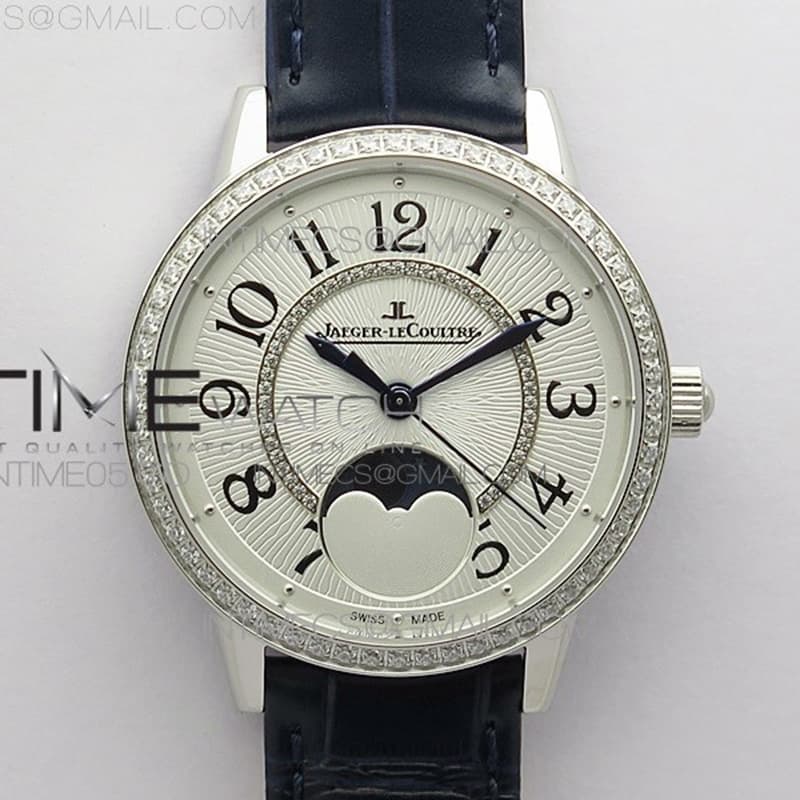 ZF공장 랑데뷰 화이트텍스쳐다이얼 가죽스트랩 Rendez-Vous Night & Day SS ZF 1_1 Best Edition White Textured Dial Diamonds Bezel on Blue Leather Strap A898