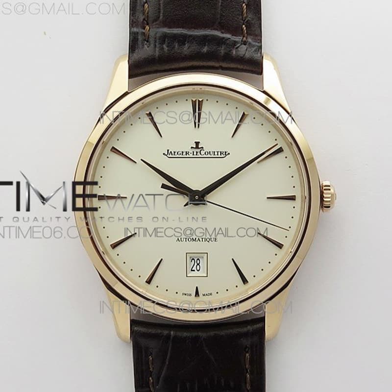 ZF공장 예거르쿨트르 마스터 울트라씬 데이트 1238420 로즈골드금통 화이트다이얼 가죽스트랩 Master 1238420 RG ZF 1_1 Best Edition Ivory White Dial on Brown Leather Strap A899_1