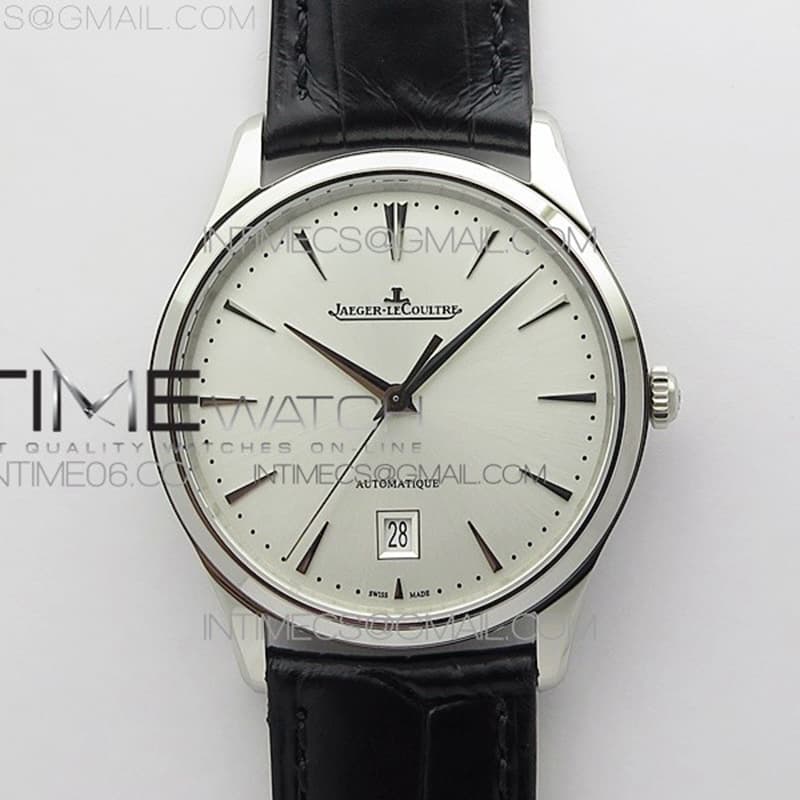 ZF공장 예거르쿨트르 마스터 울트라씬 데이트 1238420 스틸 화이트다이얼 가죽스트랩 Master 1238420 SS ZF 1_1 Best Edition Silver Dial on Black Leather Strap A899_1