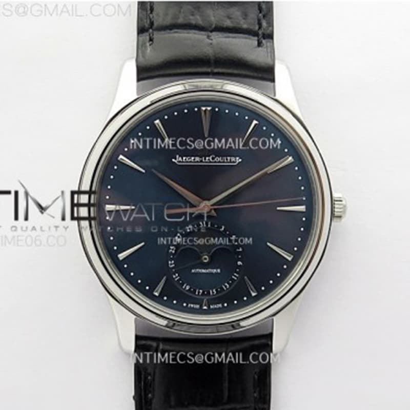 ZF공장 예거르쿨트르 마스터 울트라씬 문페이즈 스틸 블루다이얼 블랙가죽스트랩 Master Ultra Thin Moon 1368420 SS ZF 1:1 Best Edition Blue Dial on Black Leather Strap V3 SA925 Super Clone