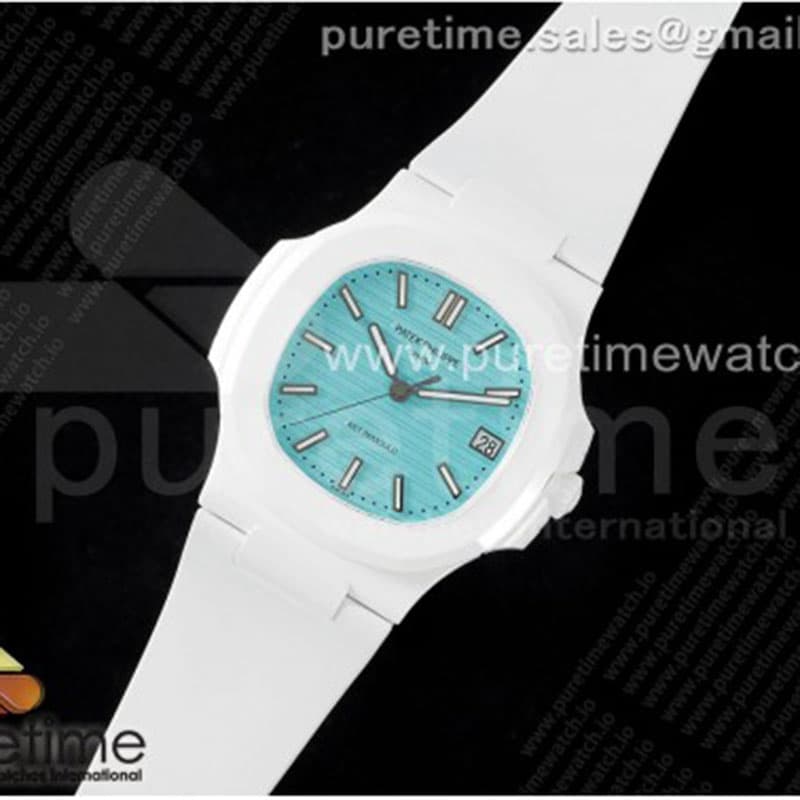 AMG공장 파텍필립 노틸러스 5711 화이트풀세라믹 티파니블루다이얼 화이트러버스트랩 AET Nautilus 5711 White Ceramic AMGF Best Edition Tiffany Blue Dial on White Rubber Strap MIYOTA 9015