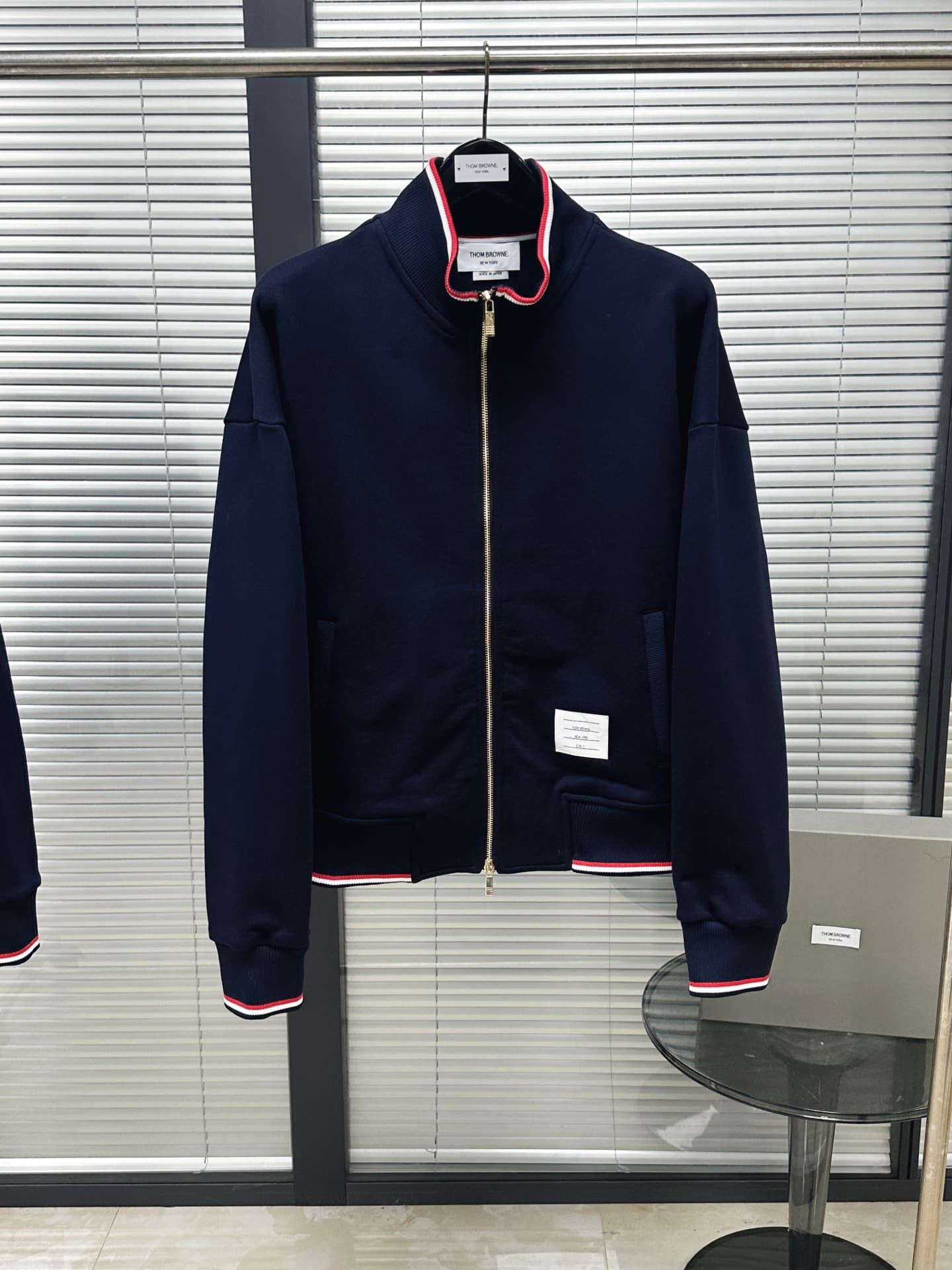 톰브라운 네이비 트리컬러 스트라이프 클래식 집업 후디